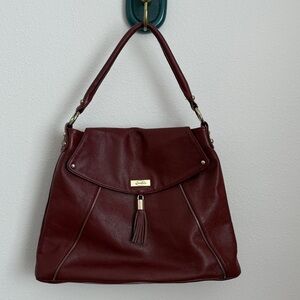 Onna Ehrlich Kelly Hobo Bag in Deep Red Pebbled Leather with Gold Tone Hardware